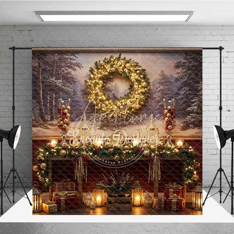 Aperturee - Aperturee Christmas Room Set Backdrop Aurora Borealis Window View Snowman and Fireplace Photo Props