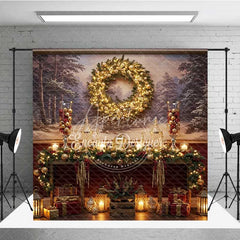 Aperturee - Aperturee Christmas Room Set Backdrop Aurora Borealis Window View Snowman and Fireplace Photo Props