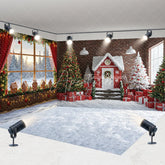 Aperturee - Aperturee Christmas Room Set Backdrop Winter Scene with Snow Window Festive Gingerbread House Photo Booth Props for Kids