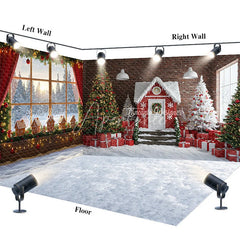 Aperturee - Aperturee Christmas Room Set Backdrop Winter Scene with Snow Window Festive Gingerbread House Photo Booth Props for Kids