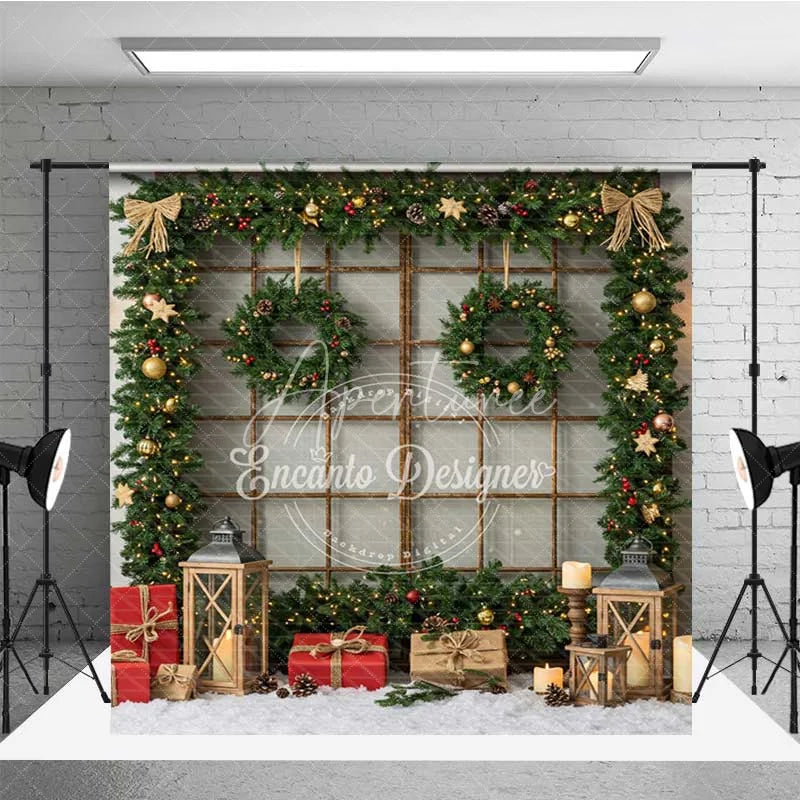 Aperturee - Aperturee Christmas Room Set Backdrop with Teddy Bears and Snow White Door with Garland Holiday Photo Studio