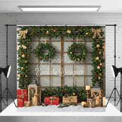 Aperturee - Aperturee Christmas Room Set Backdrop with Teddy Bears and Snow White Door with Garland Holiday Photo Studio