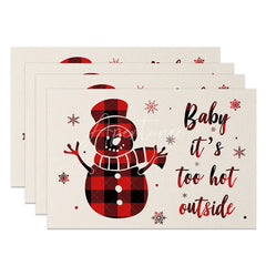 Aperturee - Aperturee Christmas Set of 4 Placemats Baby It’s Cold Outside Snowman Red Buffalo Plaid Check Table Mats