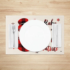 Aperturee - Aperturee Christmas Set of 4 Placemats Baby It’s Cold Outside Snowman Red Buffalo Plaid Check Table Mats