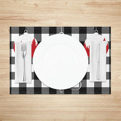 Aperturee - Aperturee Christmas Set of 4 Placemats Black and White Buffalo Plaid Red Ornaments Farmhouse Table Mats