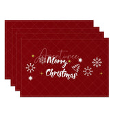 Aperturee - Aperturee Christmas Set of 4 Placemats Deep Red with Merry Christmas Script White Snowflakes Holiday Table Mats