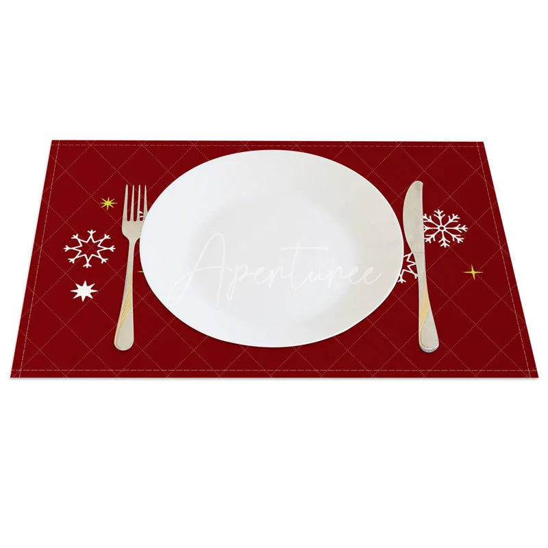 Aperturee - Aperturee Christmas Set of 4 Placemats Deep Red with Merry Christmas Script White Snowflakes Holiday Table Mats
