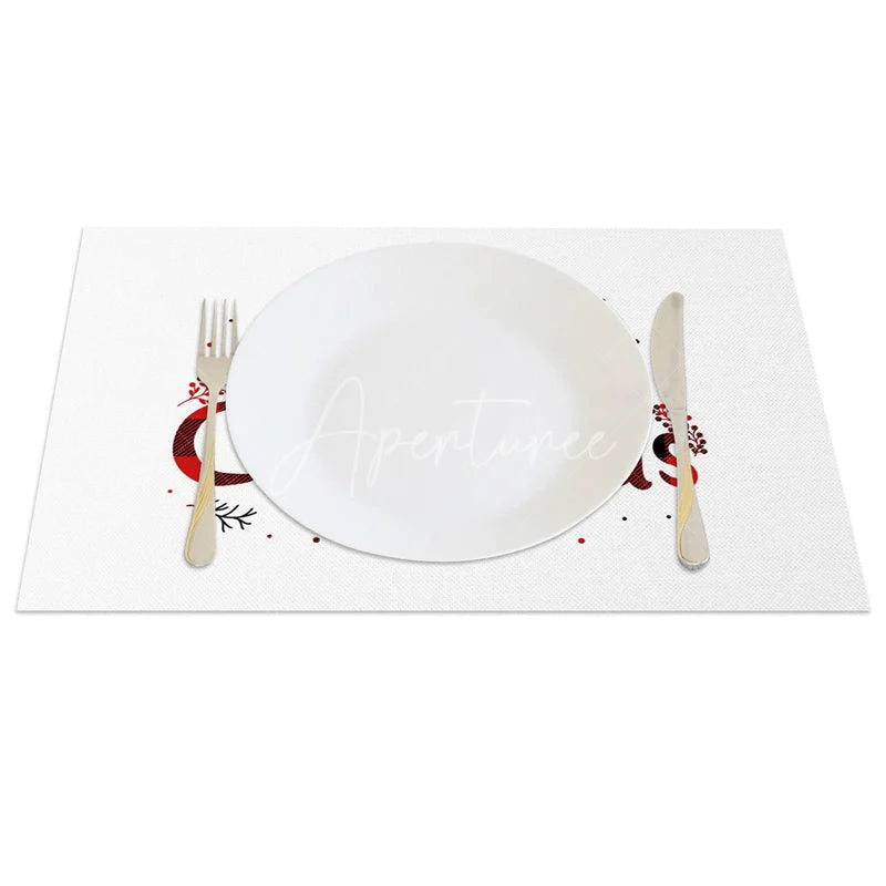 Aperturee - Aperturee Christmas Set of 4 Placemats Merry Christmas Text Red Buffalo Plaid Lettering on White Table Mats
