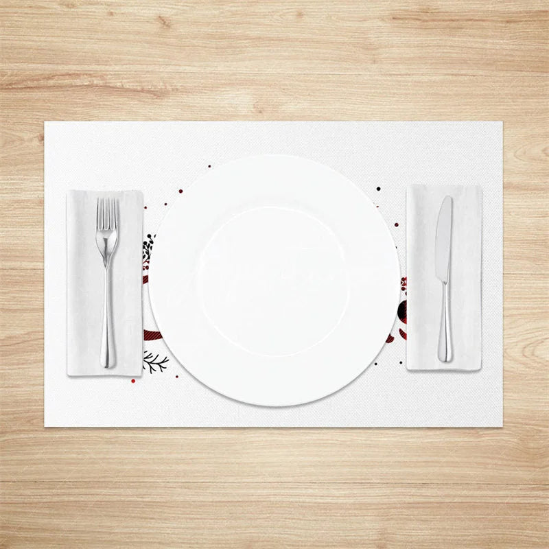 Aperturee - Aperturee Christmas Set of 4 Placemats Merry Christmas Text Red Buffalo Plaid Lettering on White Table Mats