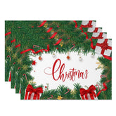 Aperturee - Aperturee Christmas Set of 4 Placemats Pine Garland with Gifts Red Ribbon Holiday Table Mats Decor