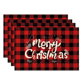 Aperturee - Aperturee Christmas Set of 4 Placemats Red Buffalo Plaid Check Merry Christmas Text Farmhouse Table Mats