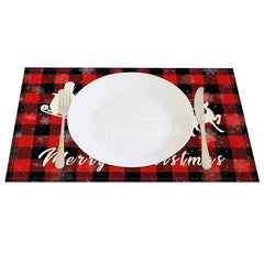 Aperturee - Aperturee Christmas Set of 4 Placemats Red Buffalo Plaid with Santa Sleigh Reindeer Silhouette Holiday Table Mats