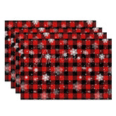 Aperturee - Aperturee Christmas Set of 4 Placemats Red Buffalo Plaid with Snowflakes Rustic Farmhouse Winter Table Mats