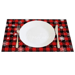 Aperturee - Aperturee Christmas Set of 4 Placemats Red Buffalo Plaid with Snowflakes Rustic Farmhouse Winter Table Mats