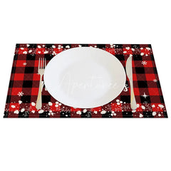 Aperturee - Aperturee Christmas Set of 4 Placemats Red Buffalo Plaid with White Tree Merry Christmas Farmhouse Table Mats