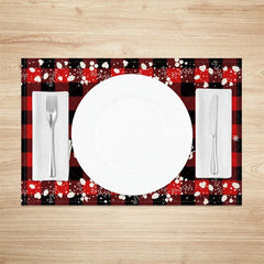 Aperturee - Aperturee Christmas Set of 4 Placemats Red Buffalo Plaid with White Tree Merry Christmas Farmhouse Table Mats