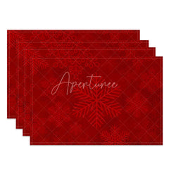 Aperturee - Aperturee Christmas Set of 4 Placemats Red Snowflake Winter Table Mats Elegant Holiday Dining Table Decor