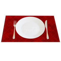 Aperturee - Aperturee Christmas Set of 4 Placemats Red Snowflake Winter Table Mats Elegant Holiday Dining Table Decor