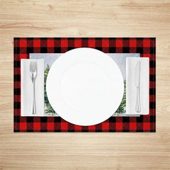 Aperturee - Aperturee Christmas Set of 4 Placemats Vintage Red Truck with Gifts Red Buffalo Plaid Border Table Mats