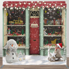 Aperturee - Aperturee Christmas Shop Glitter Snowman Square Arch Backdrop
