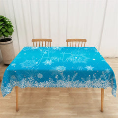 Aperturee - Aperturee Christmas Snowflake Rectangle Tablecloth Bright Blue with White Snowflakes Winter Holiday Table Cover