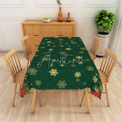 Aperturee - Aperturee Christmas Snowflake Rectangle Tablecloth Green and Gold Snowflakes Elegant Holiday Table Cover Decor