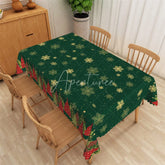 Aperturee - Aperturee Christmas Snowflake Rectangle Tablecloth Green and Gold Snowflakes Elegant Holiday Table Cover Decor