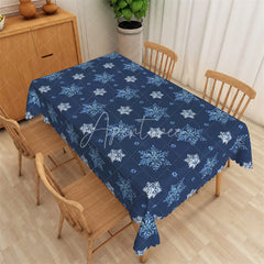 Aperturee - Aperturee Christmas Snowflake Rectangle Tablecloth Navy Blue with White Snowflakes Winter Holiday Table Cover