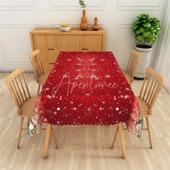 Aperturee - Aperturee Christmas Snowflake Rectangle Tablecloth Red with Snowman Border Winter Holiday Table Cover Decor