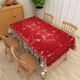 Aperturee - Aperturee Christmas Snowflake Rectangle Tablecloth Red with Snowman Border Winter Holiday Table Cover Decor