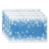 Aperturee - Aperturee Christmas Snowflake Set of 4 Placemats Blue and White Winter Frozen Holiday Table Mats Decor