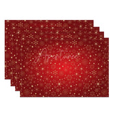 Aperturee - Aperturee Christmas Snowflake Set of 4 Placemats Red and Gold Snowflakes Elegant Winter Stars Holiday Table Mats