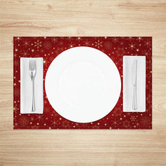 Aperturee - Aperturee Christmas Snowflake Set of 4 Placemats Red and Gold Snowflakes Elegant Winter Stars Holiday Table Mats