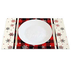 Aperturee - Aperturee Christmas Snowflake Set of 4 Placemats Red Buffalo Plaid Farmhouse Winter Holiday Table Mats