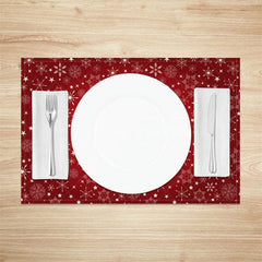 Aperturee - Aperturee Christmas Snowflake Set of 4 Placemats Red with White Snowflakes Winter Stars Holiday Table Mats