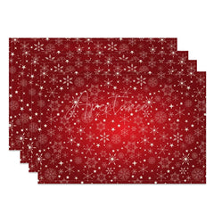 Aperturee - Aperturee Christmas Snowflake Set of 4 Placemats Red with White Snowflakes Winter Stars Holiday Table Mats
