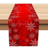 Aperturee - Aperturee Christmas Snowflake Table Runner Red with White Snowflakes Winter Holiday Table Decor