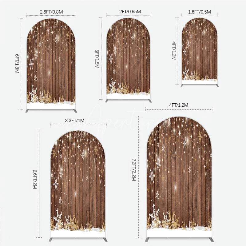 Aperturee - Aperturee Christmas Snowflakes Arch Backdrop Rustic Brown Wood and Sparkling Stars Background Winter Holiday Party Decoration