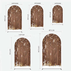 Aperturee - Aperturee Christmas Snowflakes Arch Backdrop Rustic Brown Wood and Sparkling Stars Background Winter Holiday Party Decoration