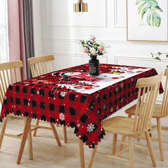 Aperturee - Aperturee Christmas Snowman Buffalo Plaid Rectangle Tablecloth Red Black Check Winter Table Cover Xmas Holiday Party Decor