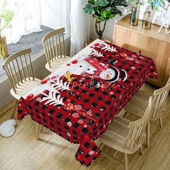 Aperturee - Aperturee Christmas Snowman Buffalo Plaid Rectangle Tablecloth Red Black Check Winter Table Cover Xmas Holiday Party Decor