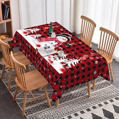 Aperturee - Aperturee Christmas Snowman Buffalo Plaid Rectangle Tablecloth Red Black Check Winter Table Cover Xmas Holiday Party Decor