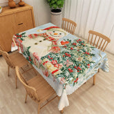 Aperturee - Aperturee Christmas Snowman Rectangle Tablecloth Holiday Scene with Gifts Red Berries Winter Table Cover Decor