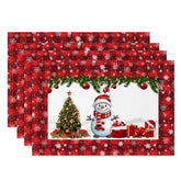 Aperturee - Aperturee Christmas Snowman Set of 4 Placemats Red Plaid Snowflake Border Winter Holiday Table Mats