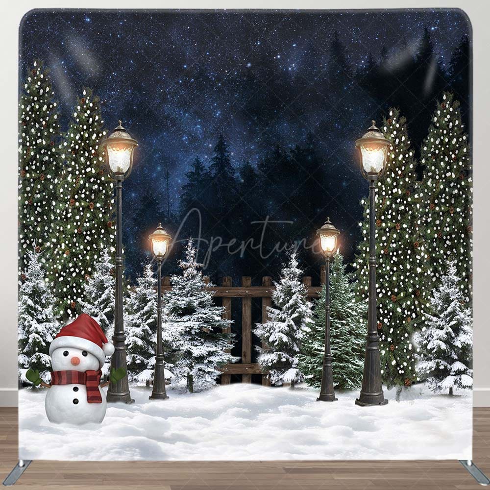 Aperturee - Aperturee Christmas Snowy Night Double-Sided Square Backdrop