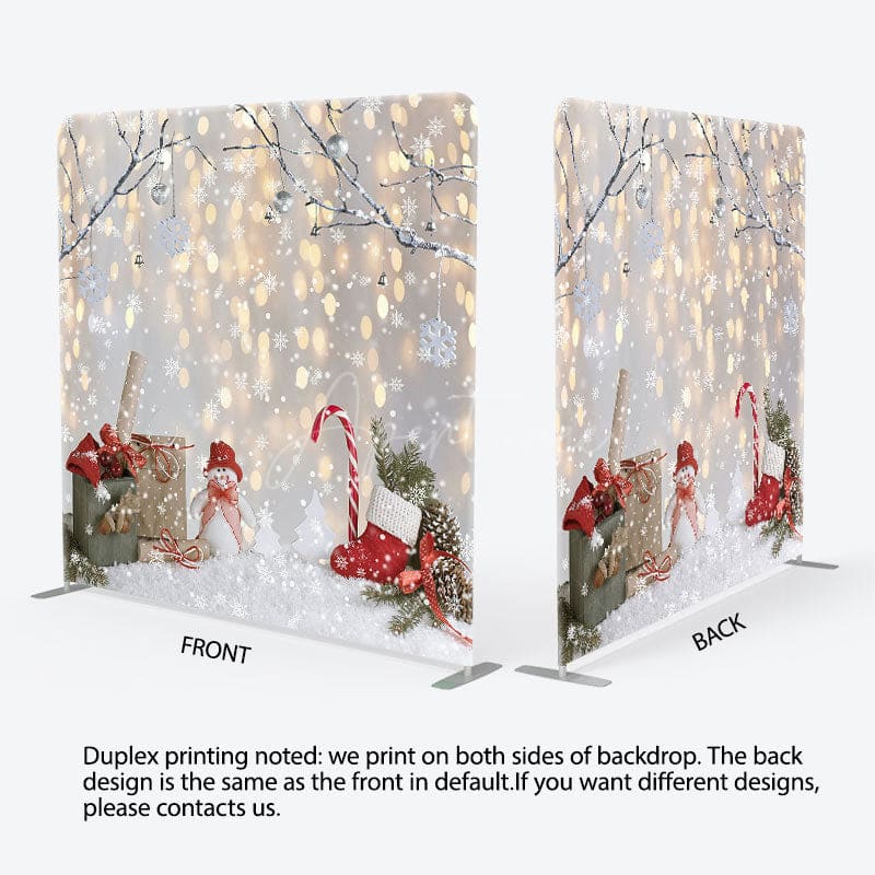 Aperturee - Aperturee Christmas Snowy Snowman Bokeh Tension Fabric Backdrop