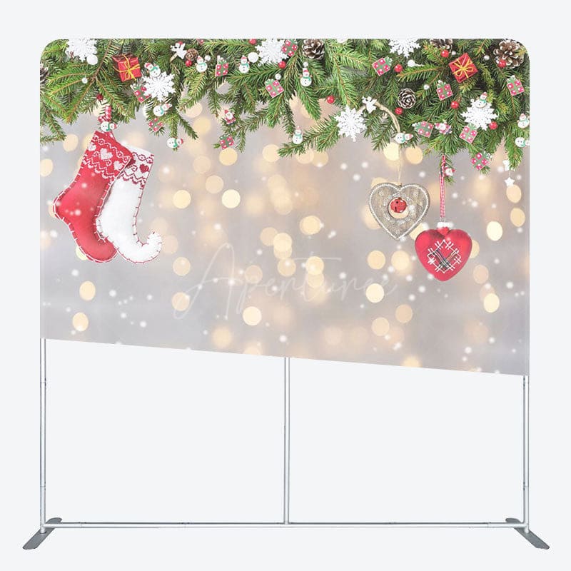 Aperturee - Aperturee Christmas Socks Gold Glitter Pillow Case Backdrop