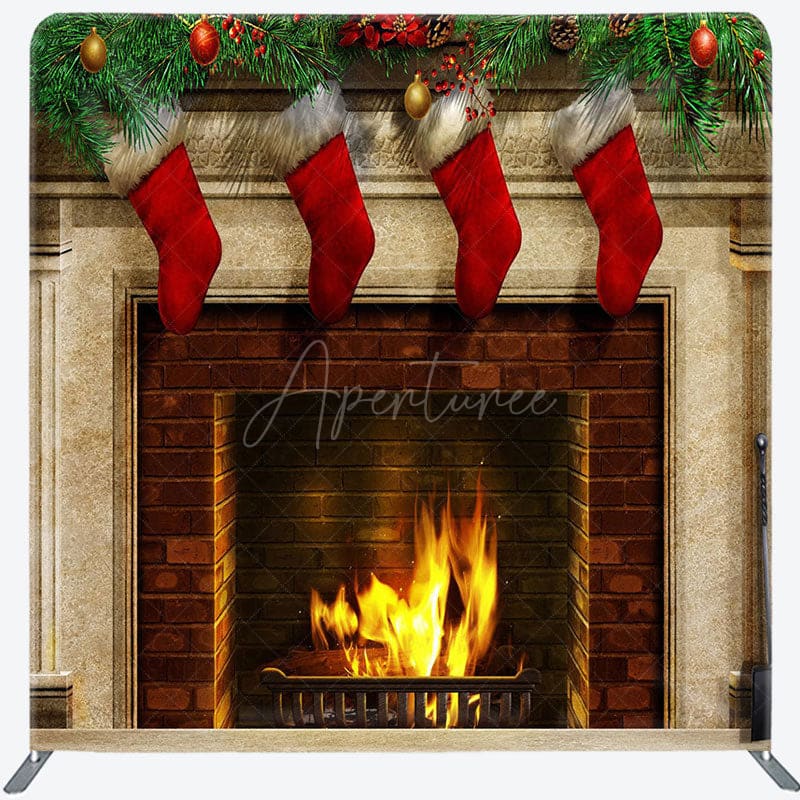 Aperturee - Aperturee Christmas Stocking Fireplace Tension Fabric Backdrop