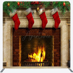 Aperturee - Aperturee Christmas Stocking Fireplace Tension Fabric Backdrop