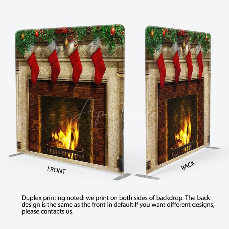 Aperturee - Aperturee Christmas Stocking Fireplace Tension Fabric Backdrop